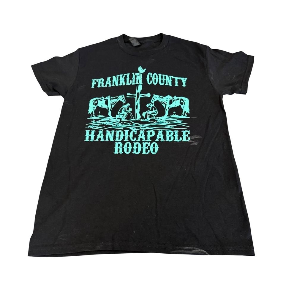 Gildan Franklin County HandicapableRodeo Graphic T-Shirt Black Teal Women Medium
